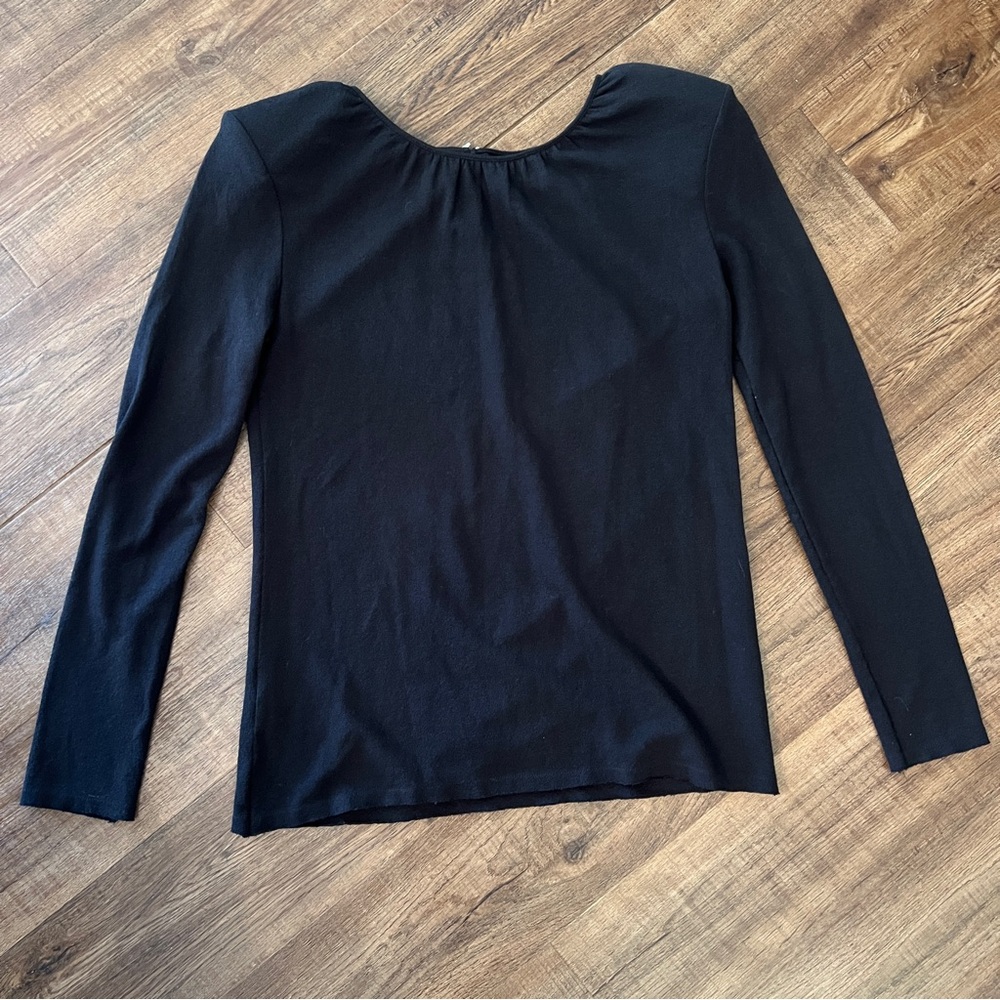 Zadig & Voltaire Deluxe Azalee Black Top Crystal Bow Keyhole Back Long Sleeve M
